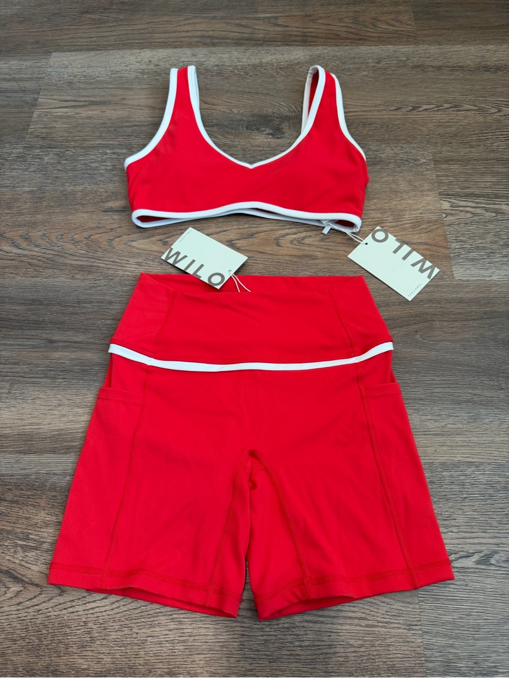Wilo The Label Contrast Bind Bra Short Set Red White NWT Size Small 2 Piece